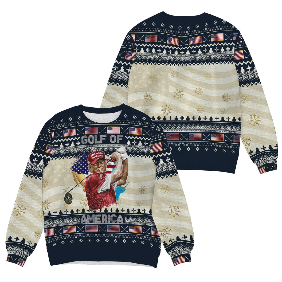 Trump Golf Of America Christmas Golf Shirt Christmas Golf Ugly Sweater, Funny Ugly Sweater, Golf Christmas Sweater