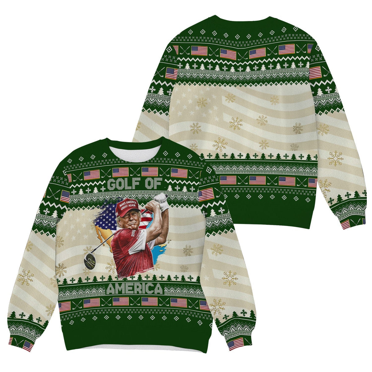 Trump Golf Of America Christmas Golf Shirt. Golf Ugly Sweater, Golf Sweater, Christmas Golf Gift