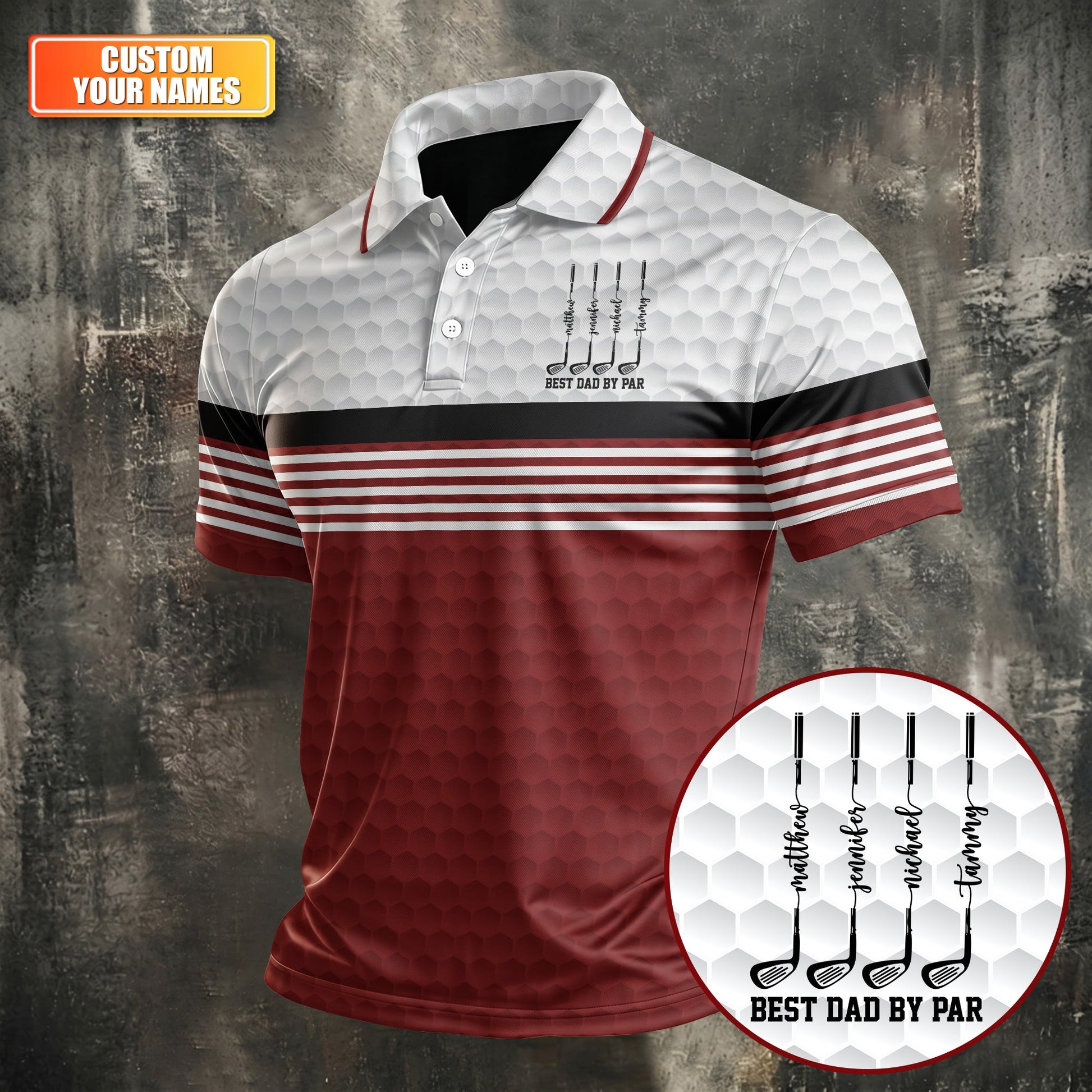 Best Dad By Par Golf Ball Pattern Father's Day Golf Shirt, Golf Gift For Dad, Polo Shirts For Men