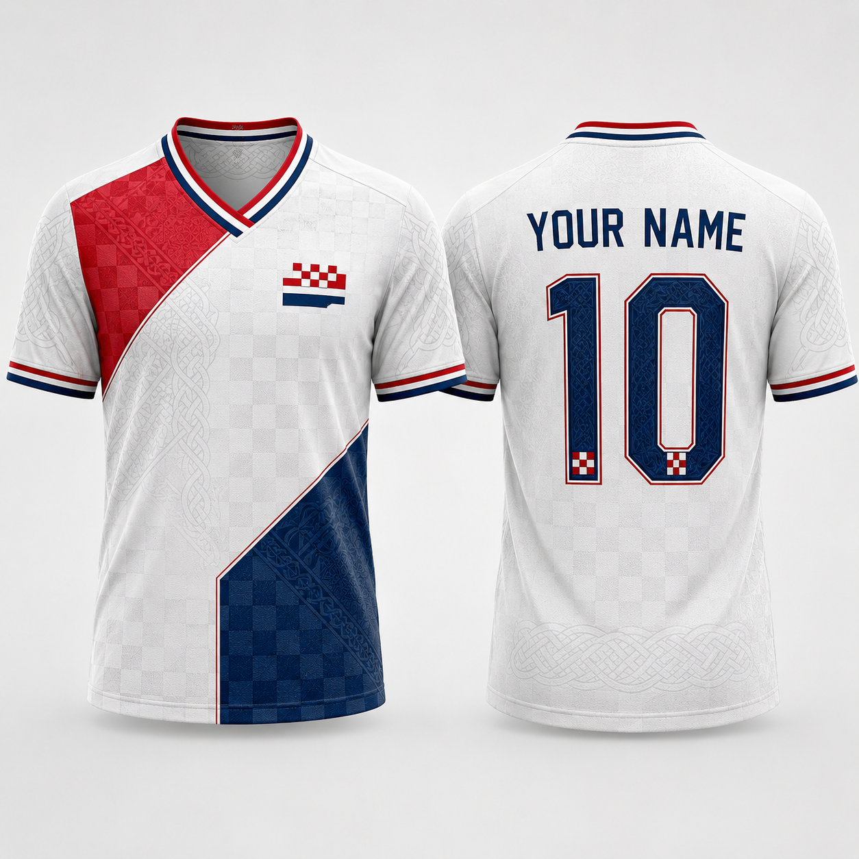 Croatian Checkerboard Interlace V-Neck For Men Football Lover, Croatia Soccer Fan Gift