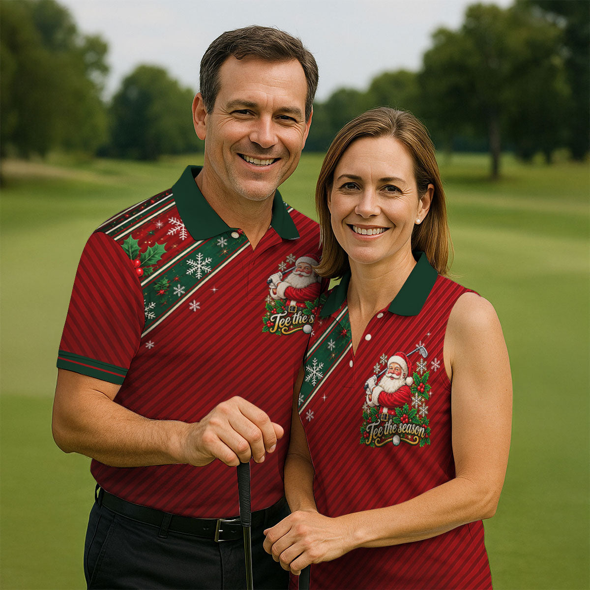 Tee The Season Santa Christmas Golf Shirt, Mens Golf Apparel, Golf Gifts For Men