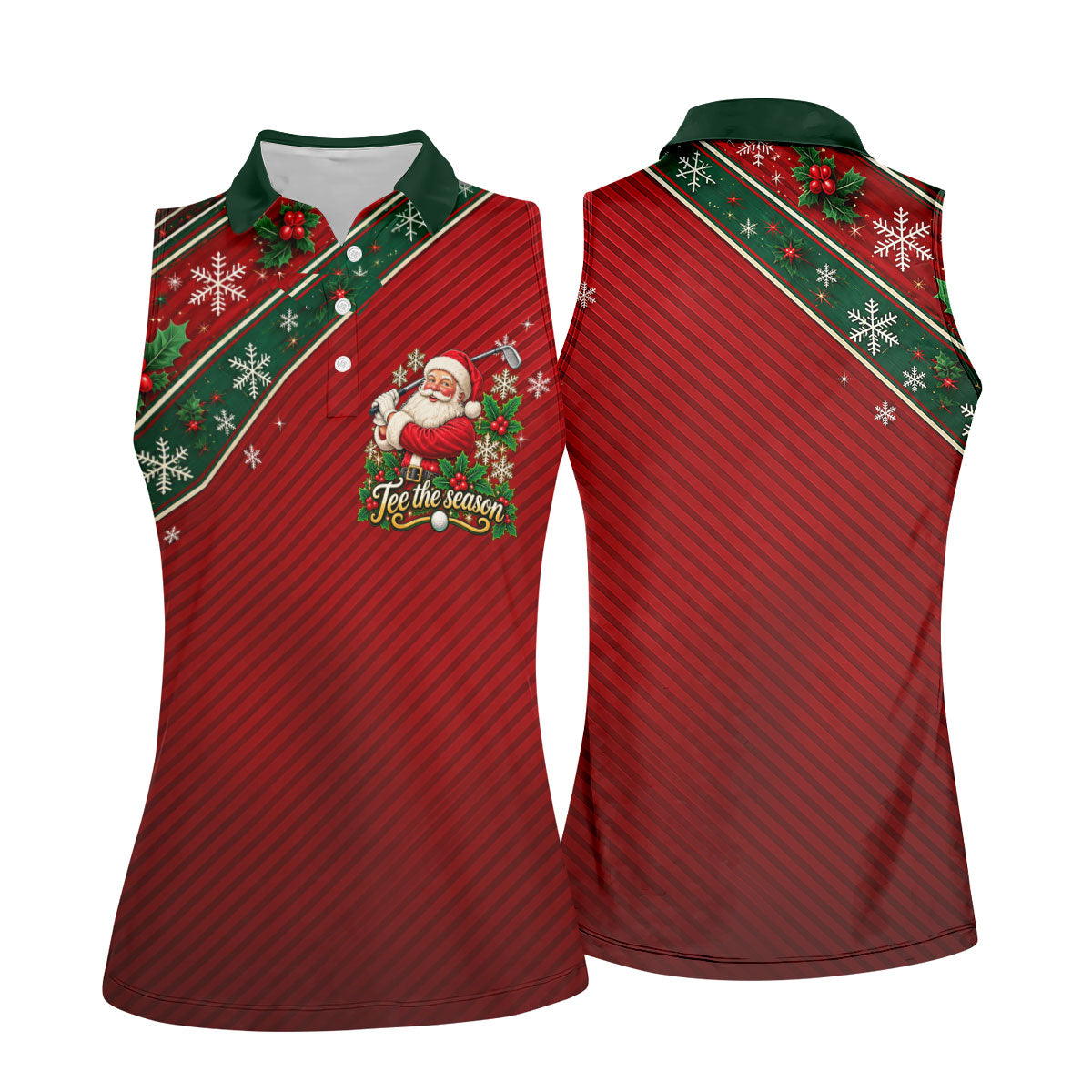 Tee The Season Santa Christmas Golf Shirt, Ladies Golf Shirts, Womens Golf Clothing