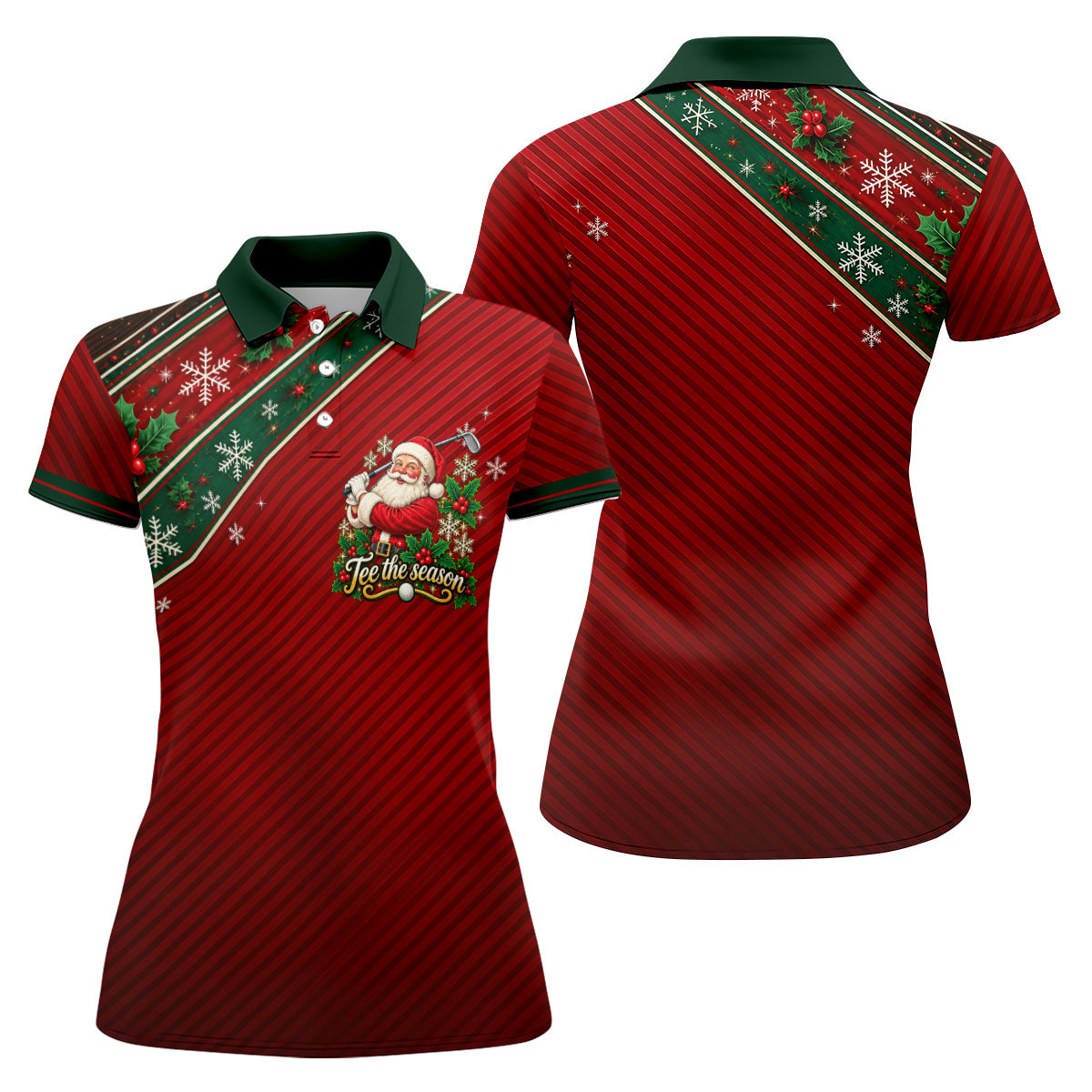 Tee The Season Santa Christmas Golf Shirt, Ladies Golf Shirts, Womens Golf Clothing