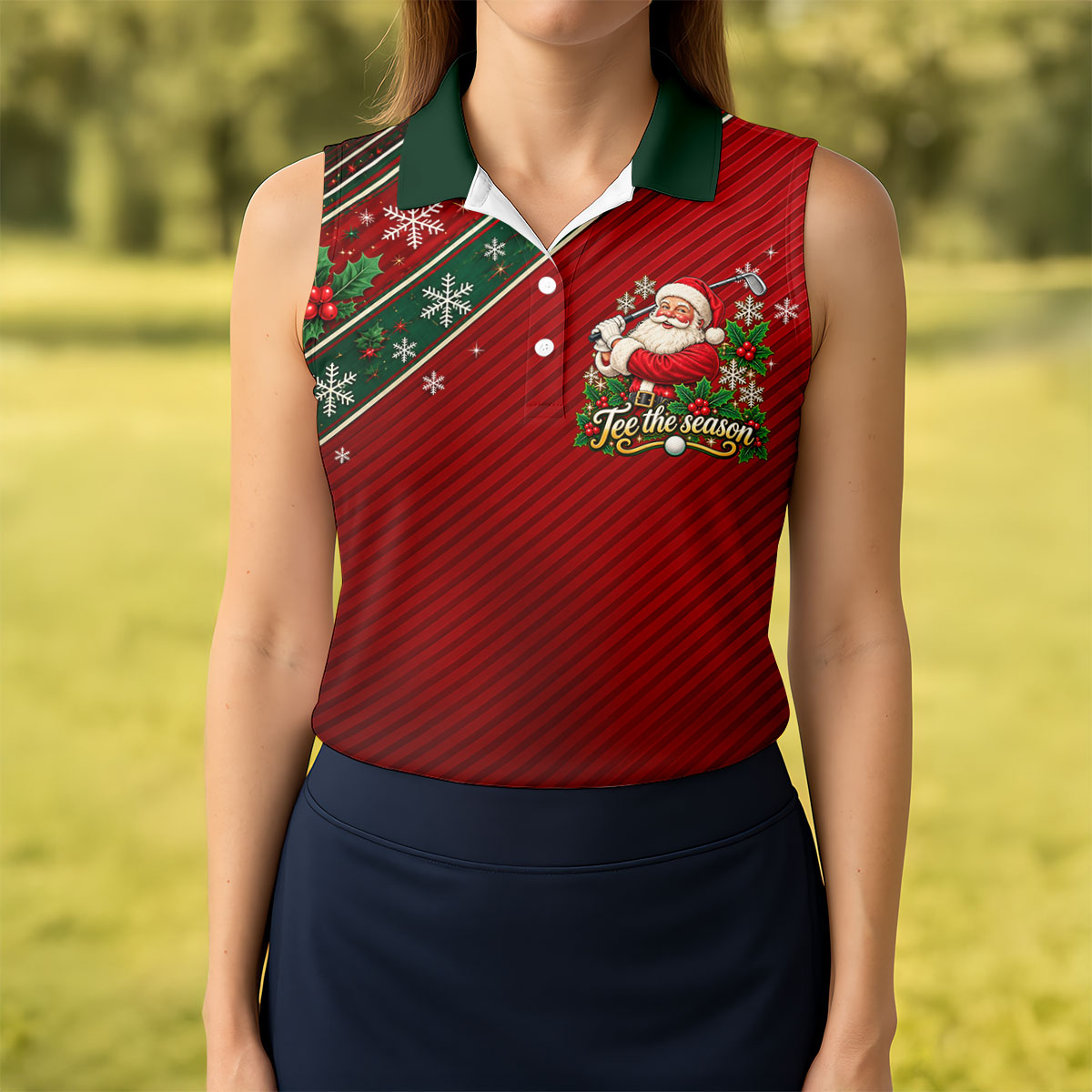 Tee The Season Santa Christmas Golf Shirt, Ladies Golf Shirts, Womens Golf Clothing