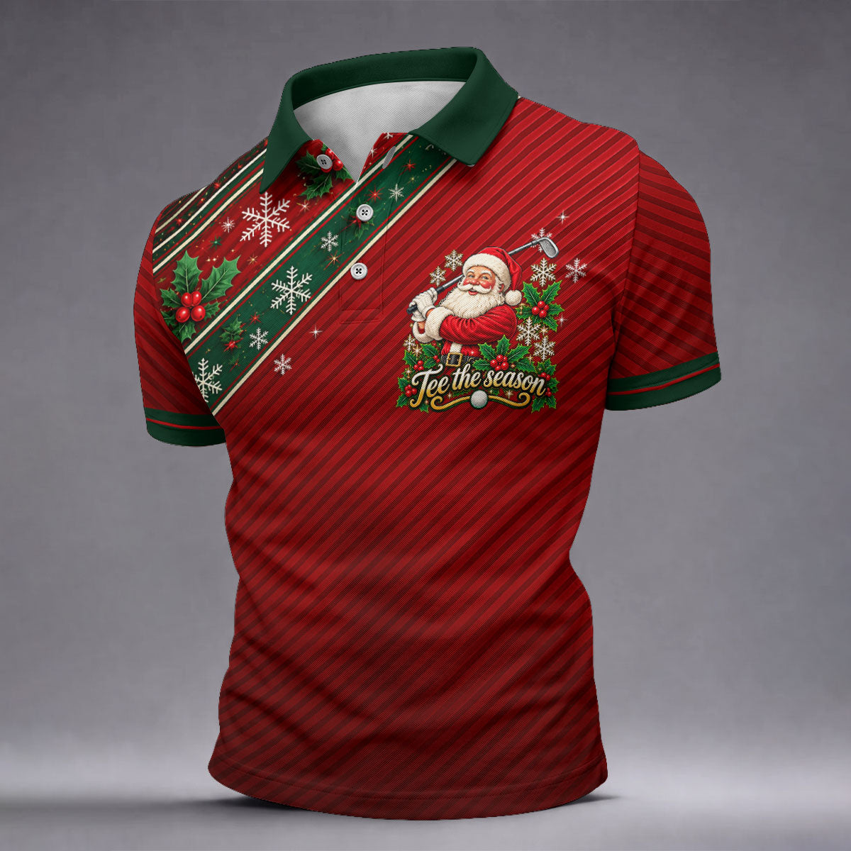 Tee The Season Santa Christmas Golf Shirt, Mens Golf Apparel, Golf Gifts For Men