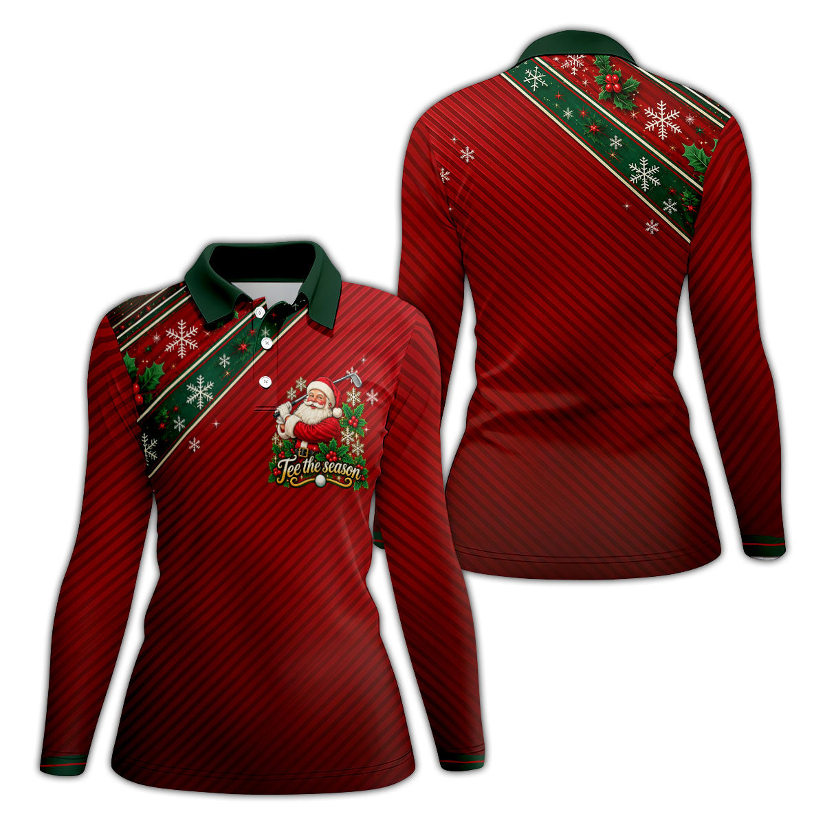 Tee The Season Santa Christmas Golf Shirt, Ladies Golf Shirts, Womens Golf Clothing
