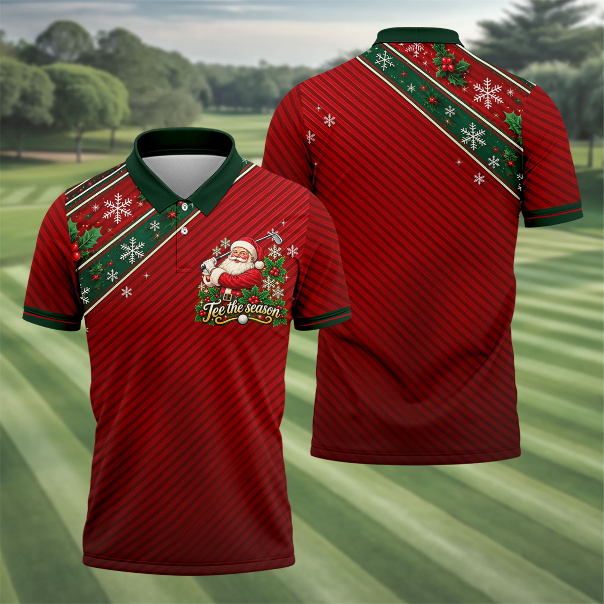 Tee The Season Santa Christmas Golf Shirt, Mens Golf Apparel, Golf Gifts For Men