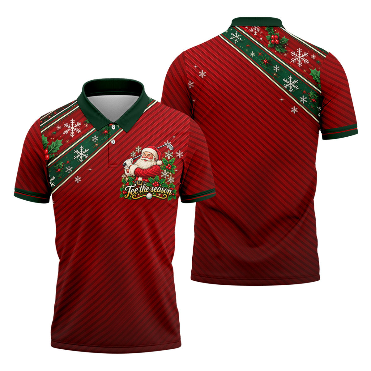 Tee The Season Santa Christmas Golf Shirt, Mens Golf Apparel, Golf Gifts For Men