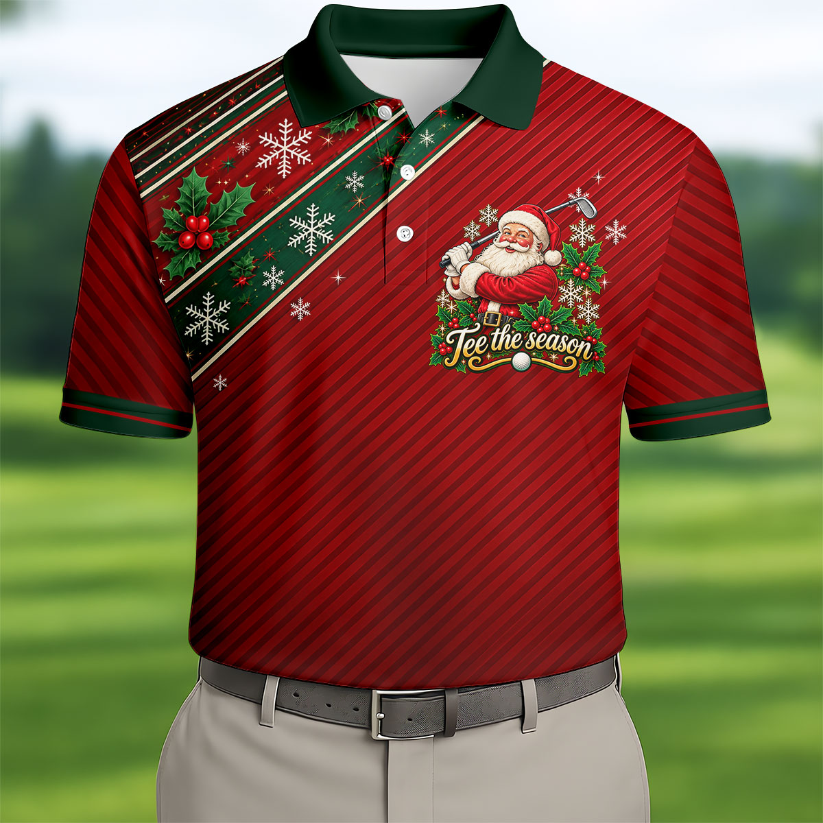 Tee The Season Santa Christmas Golf Shirt, Mens Golf Apparel, Golf Gifts For Men