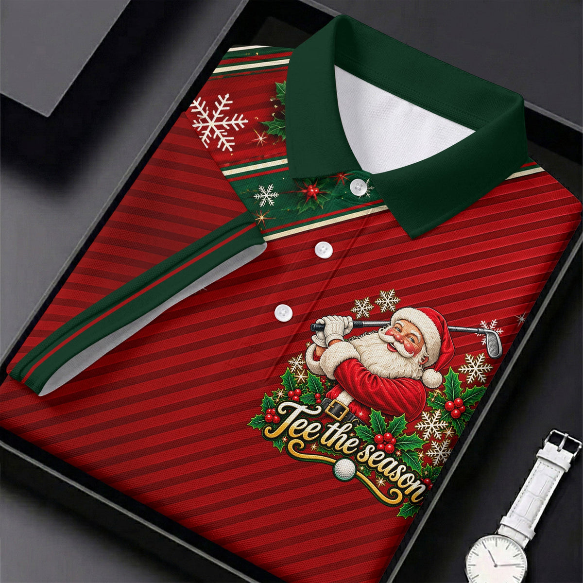 Tee The Season Santa Christmas Golf Shirt, Mens Golf Apparel, Golf Gifts For Men