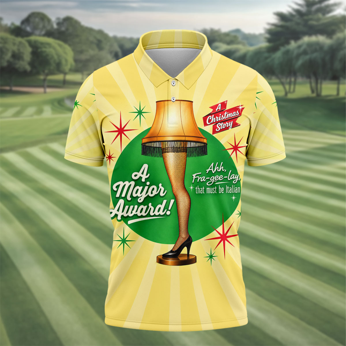 Leg Lamp Major Award Christmas Golf Shirt, Mens Golf Shirts, Funny Mens Golf Shirts