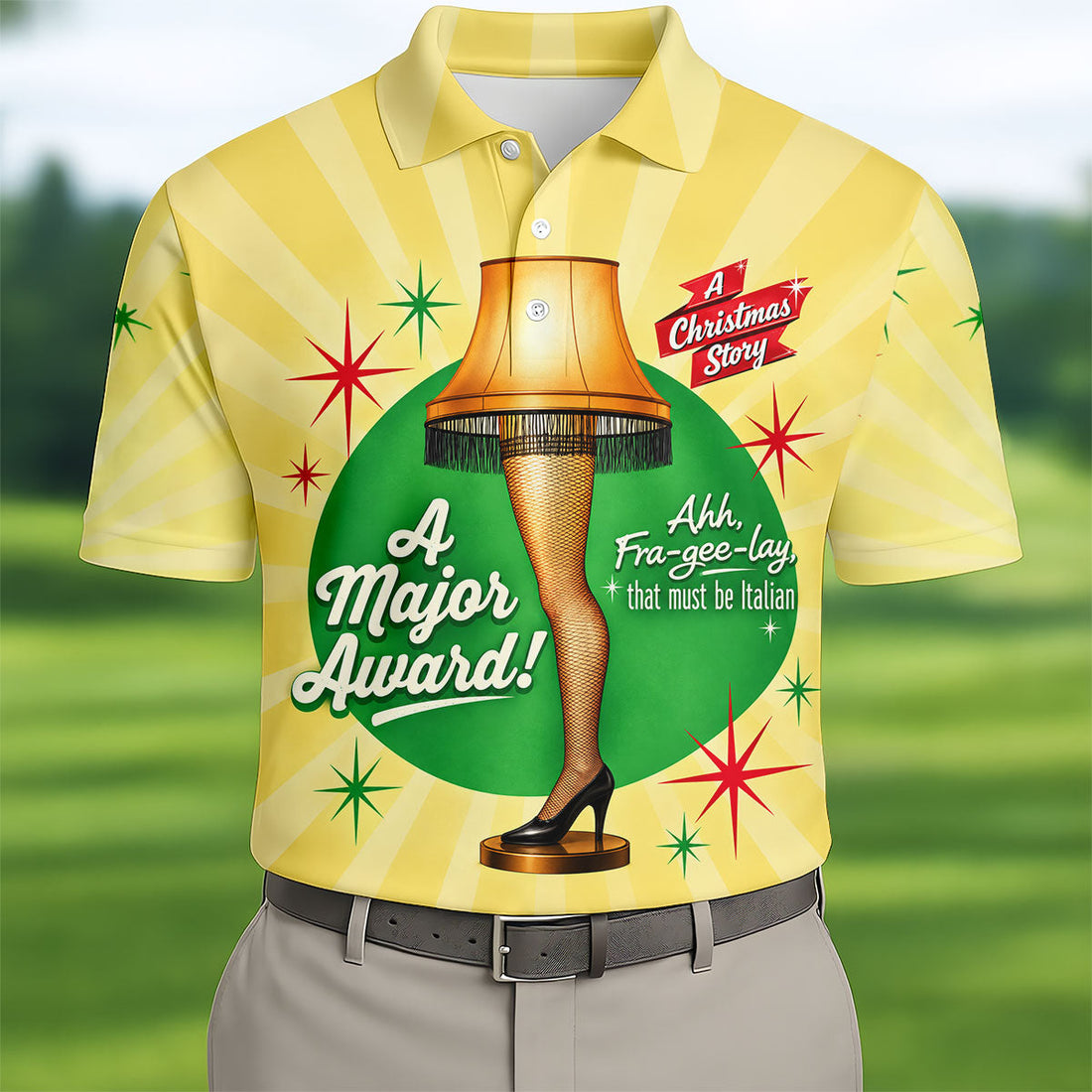 Leg Lamp Major Award Christmas Golf Shirt, Mens Golf Shirts, Funny Mens Golf Shirts