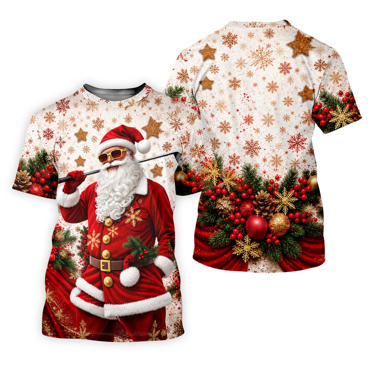 Gold Snowflake Santa Christmas Golf Polo, Golf Polo Shirts For Men, Mens Golf Polo