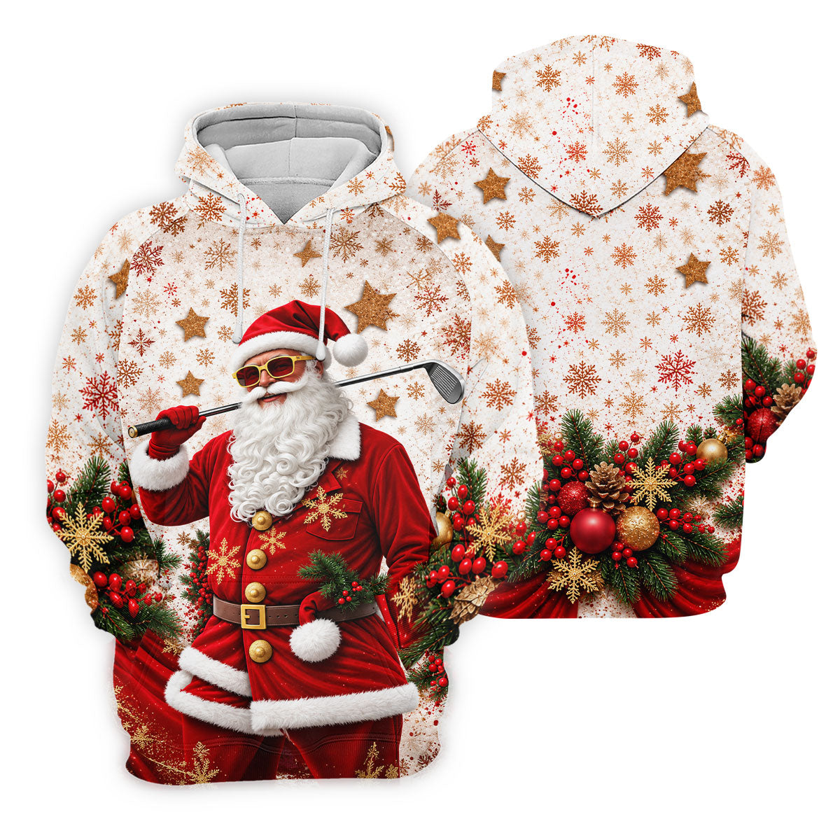 Gold Snowflake Santa Christmas Golf Polo, Ladies Golf Tops, Women's Golf Apparel