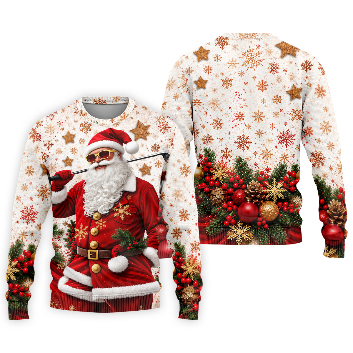 Gold Snowflake Santa Christmas Golf Polo, Golf Polo Shirts For Men, Mens Golf Polo