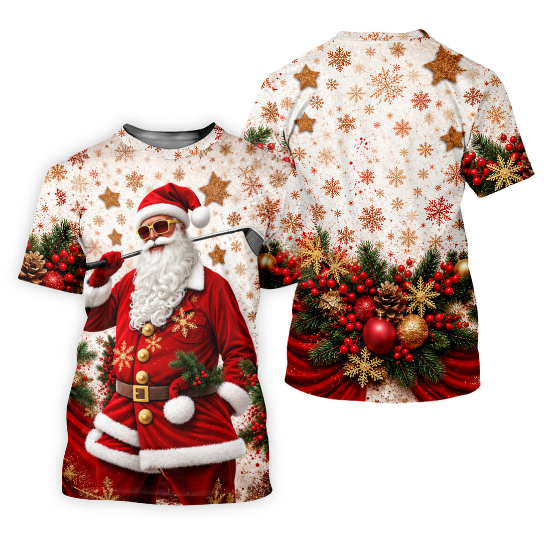 Gold Snowflake Santa Christmas Golf Polo, Ladies Golf Tops, Women's Golf Apparel