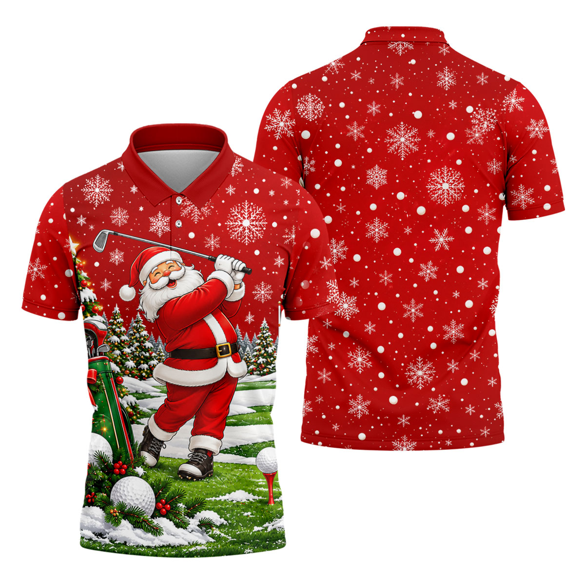 Red Santa Golf Swing Christmas Golf Shirt, Printed Golf Shirts, Mens Golf Apparel