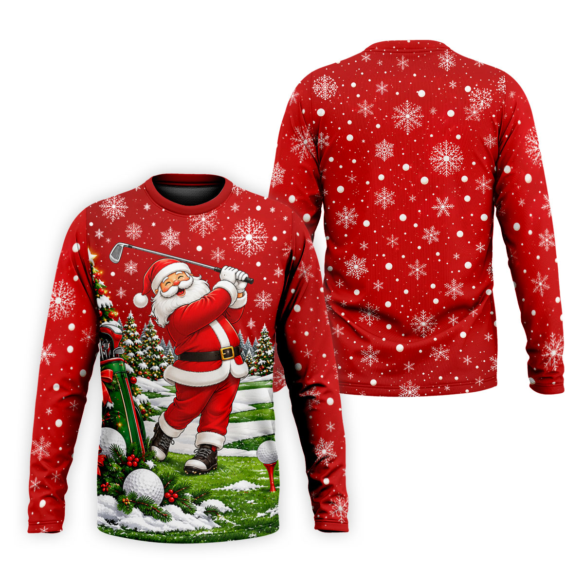 Red Santa Golf Swing Christmas Golf Shirt, Printed Golf Shirts, Mens Golf Apparel