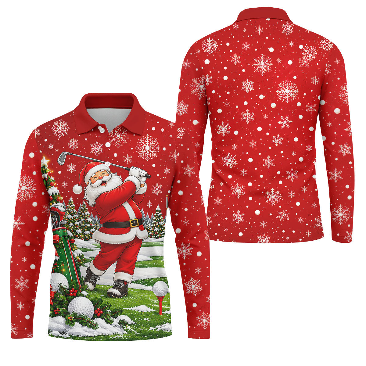 Red Santa Golf Swing Christmas Golf Shirt, Printed Golf Shirts, Mens Golf Apparel