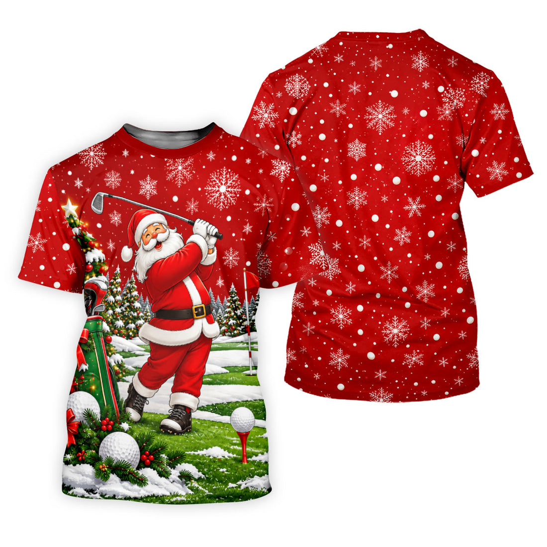 Red Santa Golf Swing Christmas Golf Shirt, Ladies Golf Shirts, Printed Golf Shirt