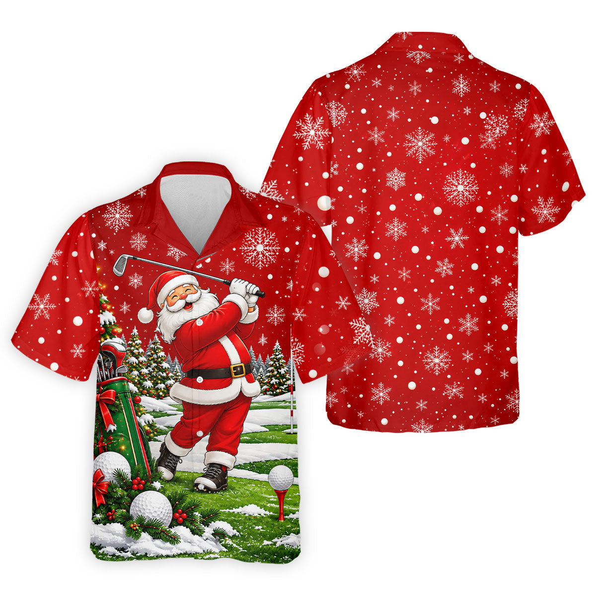 Red Santa Golf Swing Christmas Golf Shirt, Printed Golf Shirts, Mens Golf Apparel
