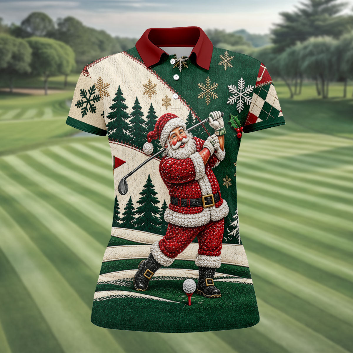 Santa Golf Swing Christmas Golf Polo, Women's Sleeveless Golf Shirt, Womens Golf Tops