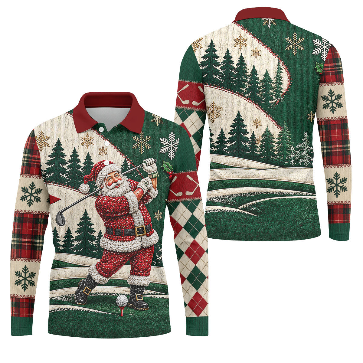 Santa Golf Swing Christmas Golf Polo, Long Sleeve Polo Shirts, Polo Shirts For Men