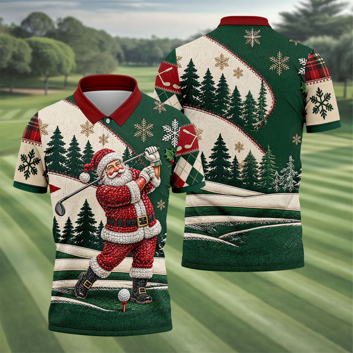 Santa Golf Swing Christmas Golf Polo, Long Sleeve Polo Shirts, Polo Shirts For Men