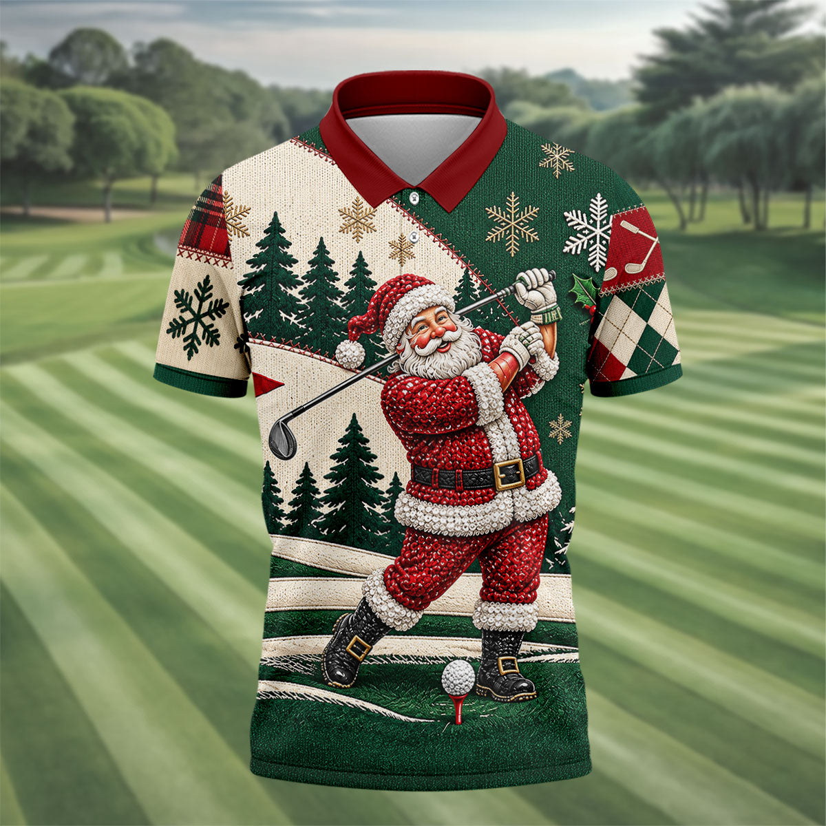 Santa Golf Swing Christmas Golf Polo, Long Sleeve Polo Shirts, Polo Shirts For Men