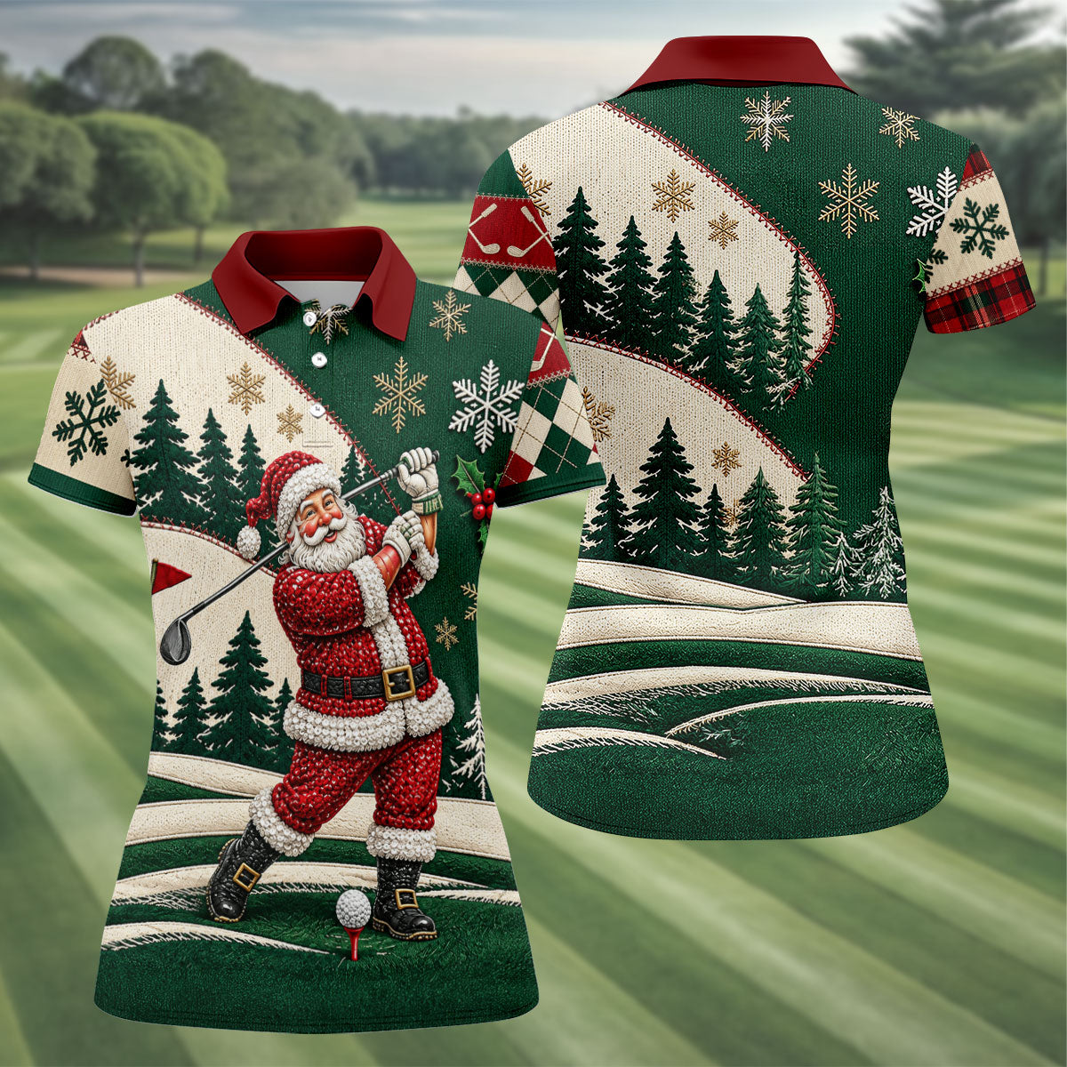 Santa Golf Swing Christmas Golf Polo, Women's Sleeveless Golf Shirt, Womens Golf Tops
