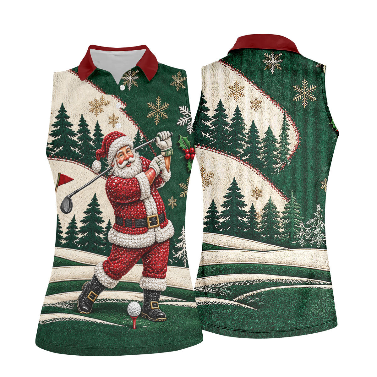 Santa Golf Swing Christmas Golf Polo, Women's Sleeveless Golf Shirt, Womens Golf Tops