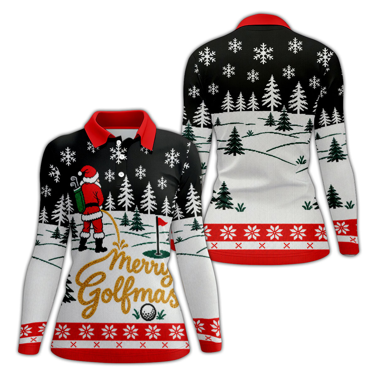 Black Merry Golfmas Christmas Golf Shirt, Golf Shirts For Women, Ladies Golf Shirt