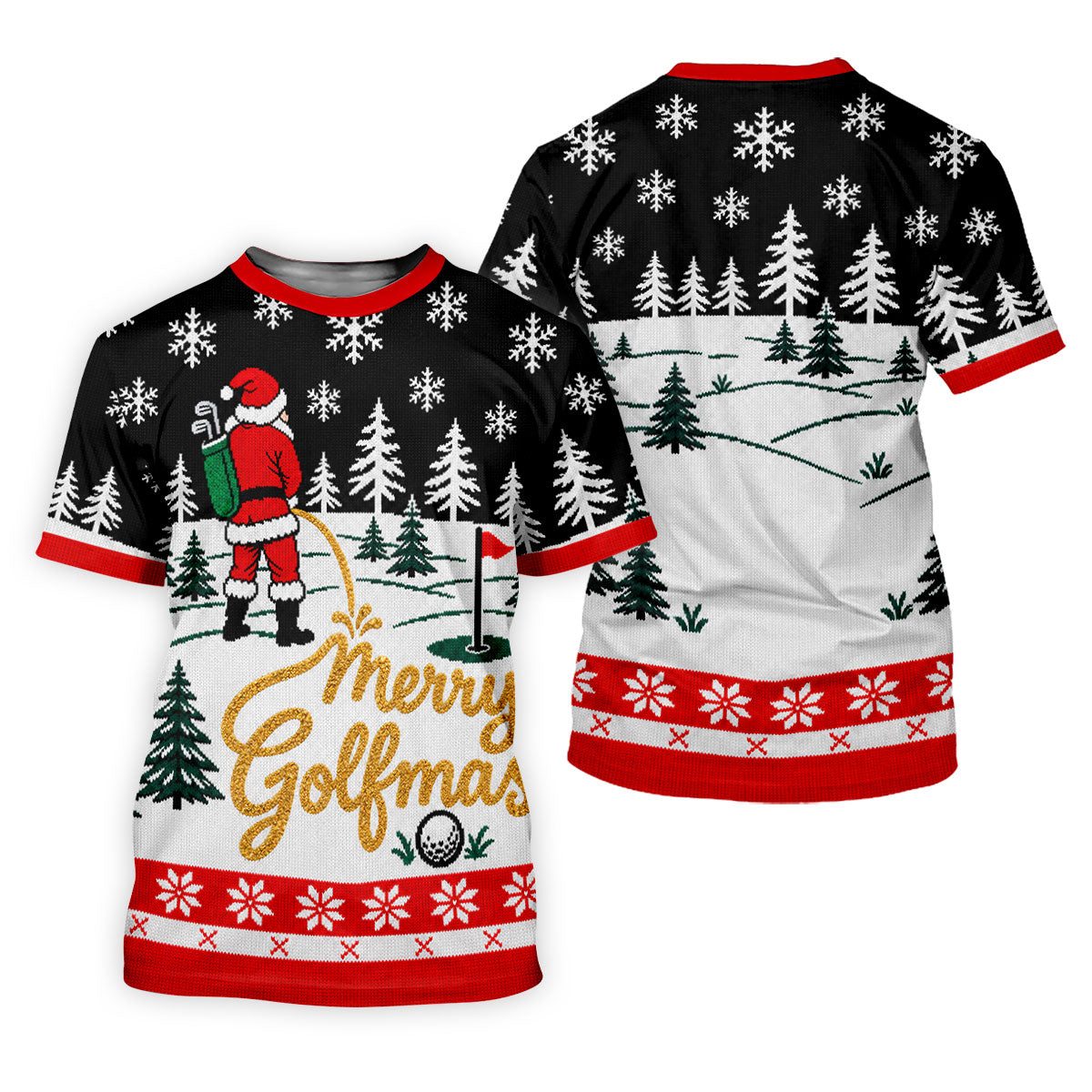 Black Merry Golfmas Christmas Golf Shirt, Long Sleeve Polo Shirts, Mens Polo Shirts