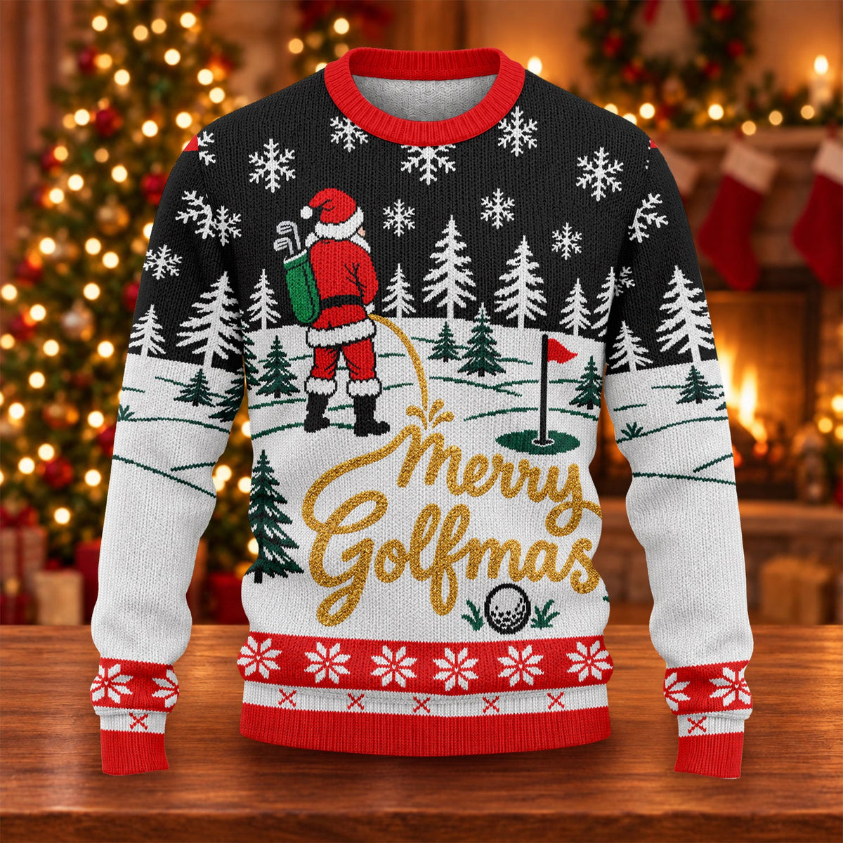 Black Merry Golfmas Ugly Christmas Sweater, Ugly Sweater Party, Funny Holiday Sweater