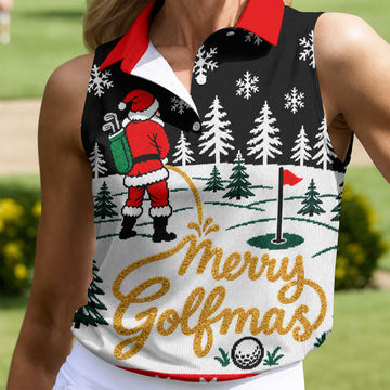 Black Merry Golfmas Christmas Golf Shirt, Golf Shirts For Women, Ladies Golf Shirt