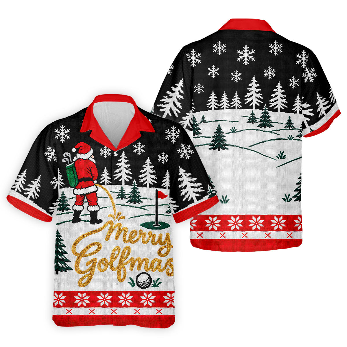 Black Merry Golfmas Christmas Golf Shirt, Long Sleeve Polo Shirts, Mens Polo Shirts
