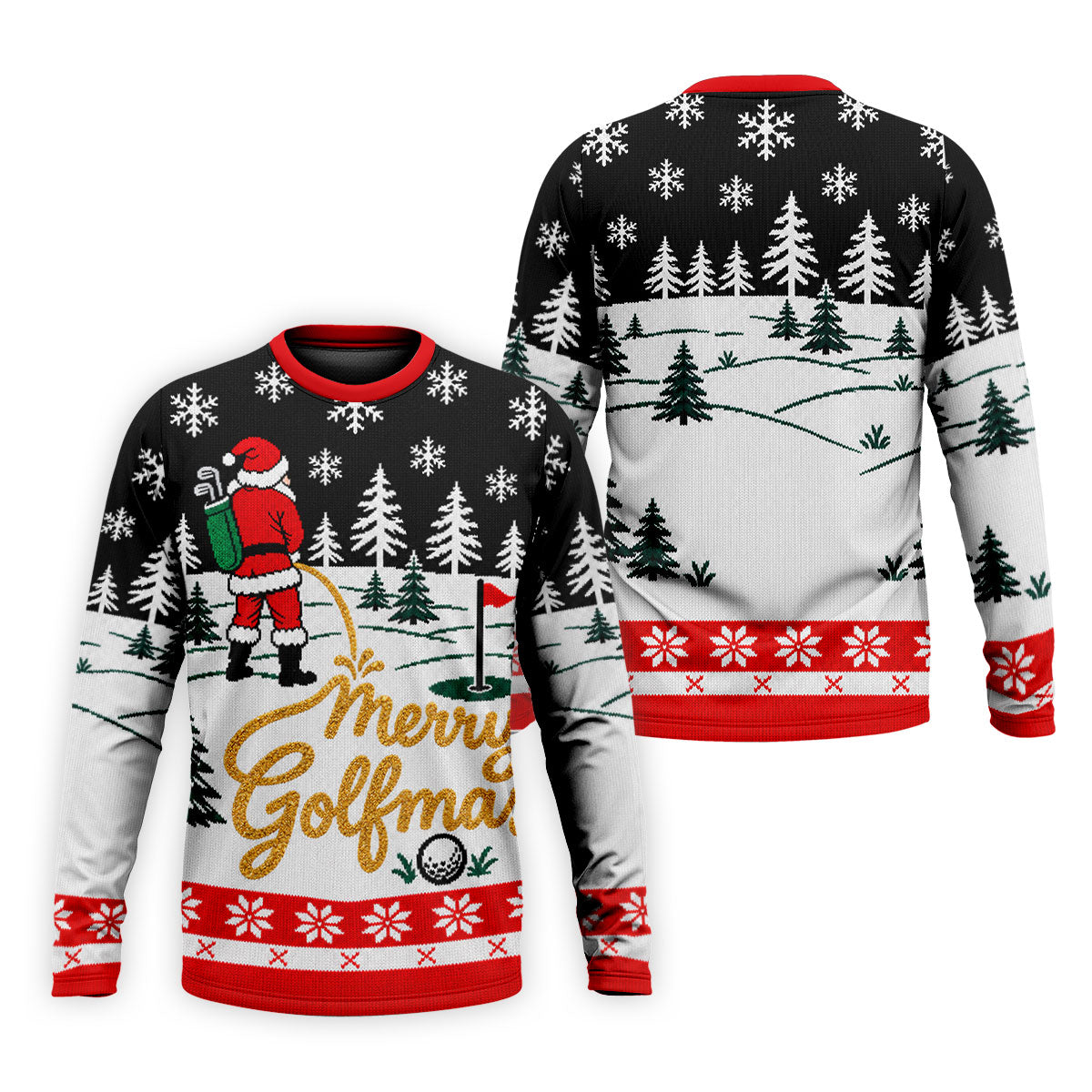 Black Merry Golfmas Christmas Golf Shirt, Long Sleeve Polo Shirts, Mens Polo Shirts
