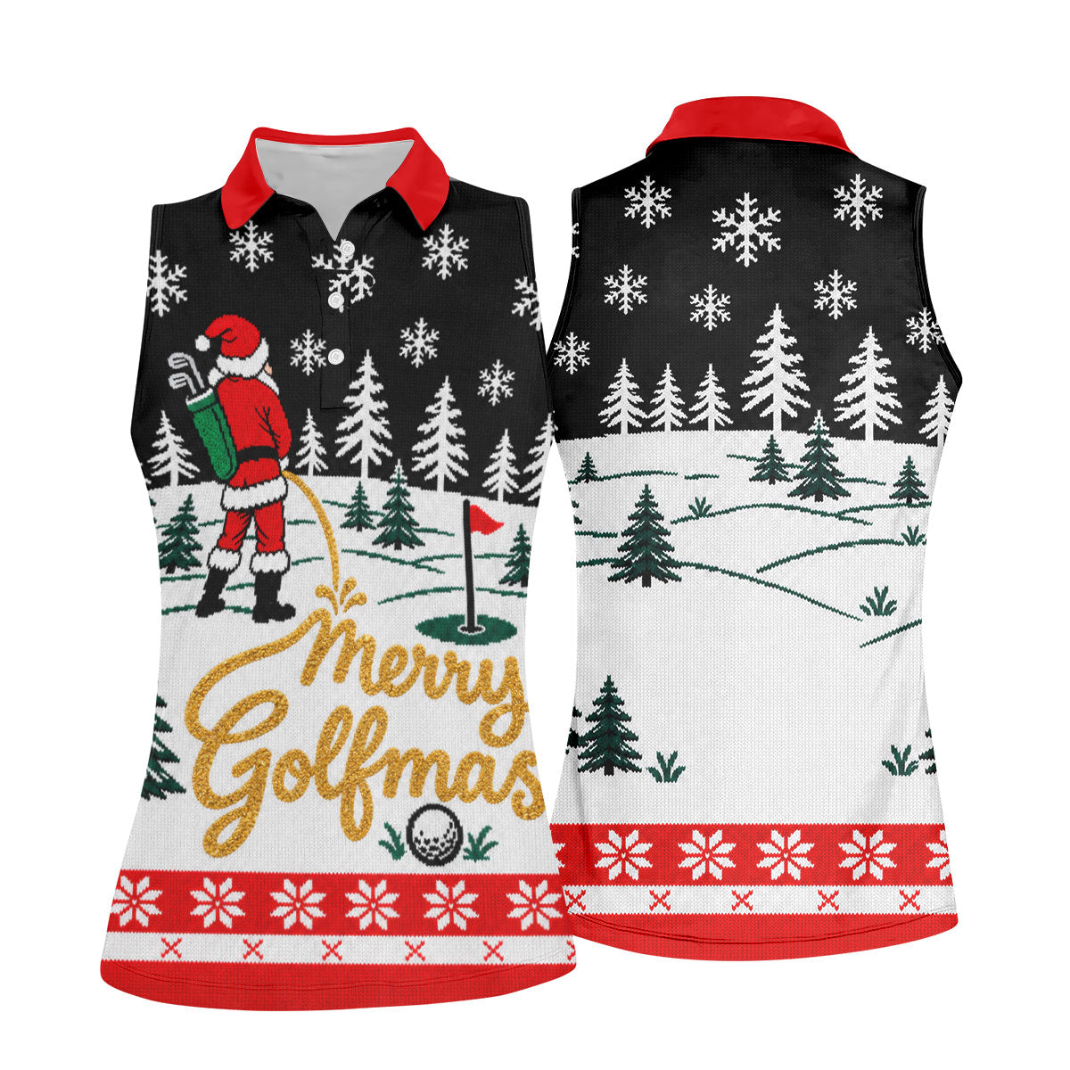 Black Merry Golfmas Christmas Golf Shirt, Golf Shirts For Women, Ladies Golf Shirt
