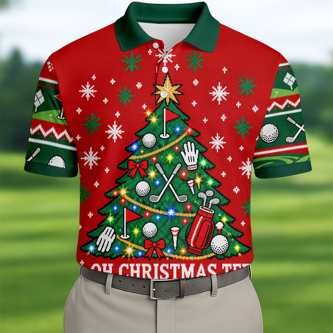 Oh Christmas Tee Christmas Golf Shirt, Mens Golf Apparel, Mens Holiday Golf Shirts