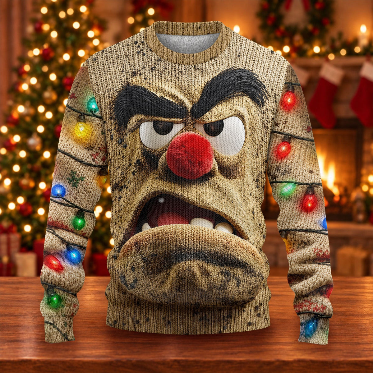 Grumpy Face Ugly Christmas Sweater, Christmas Party Outfit, Holiday Party Sweater