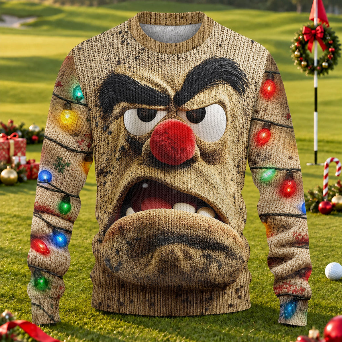 Grumpy Face Ugly Christmas Sweater, Christmas Party Outfit, Holiday Party Sweater