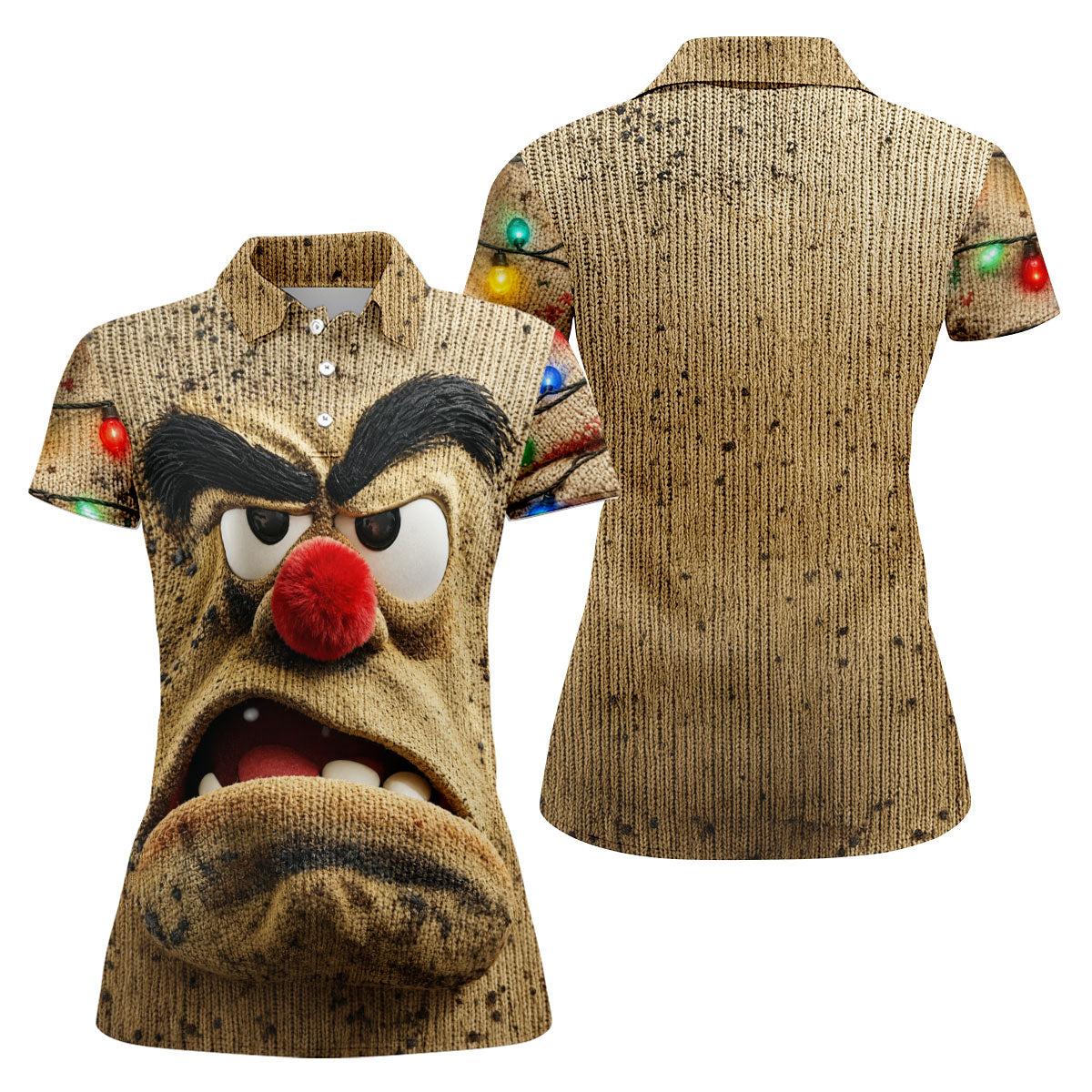 Grumpy Reindeer Lights Christmas Golf Polo, Golf Tops For Women, Women's Golf Polo