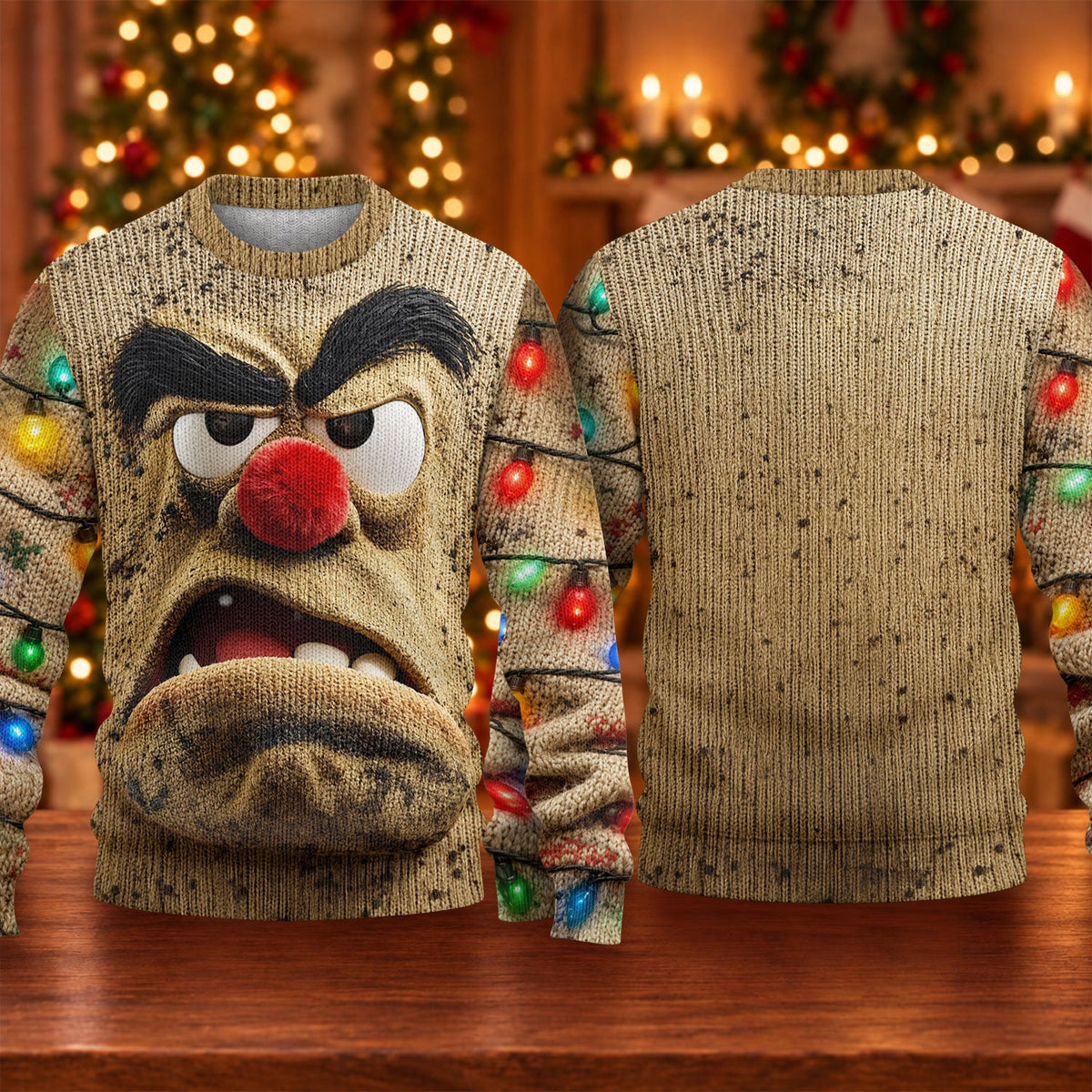 Grumpy Face Ugly Christmas Sweater, Christmas Party Outfit, Holiday Party Sweater
