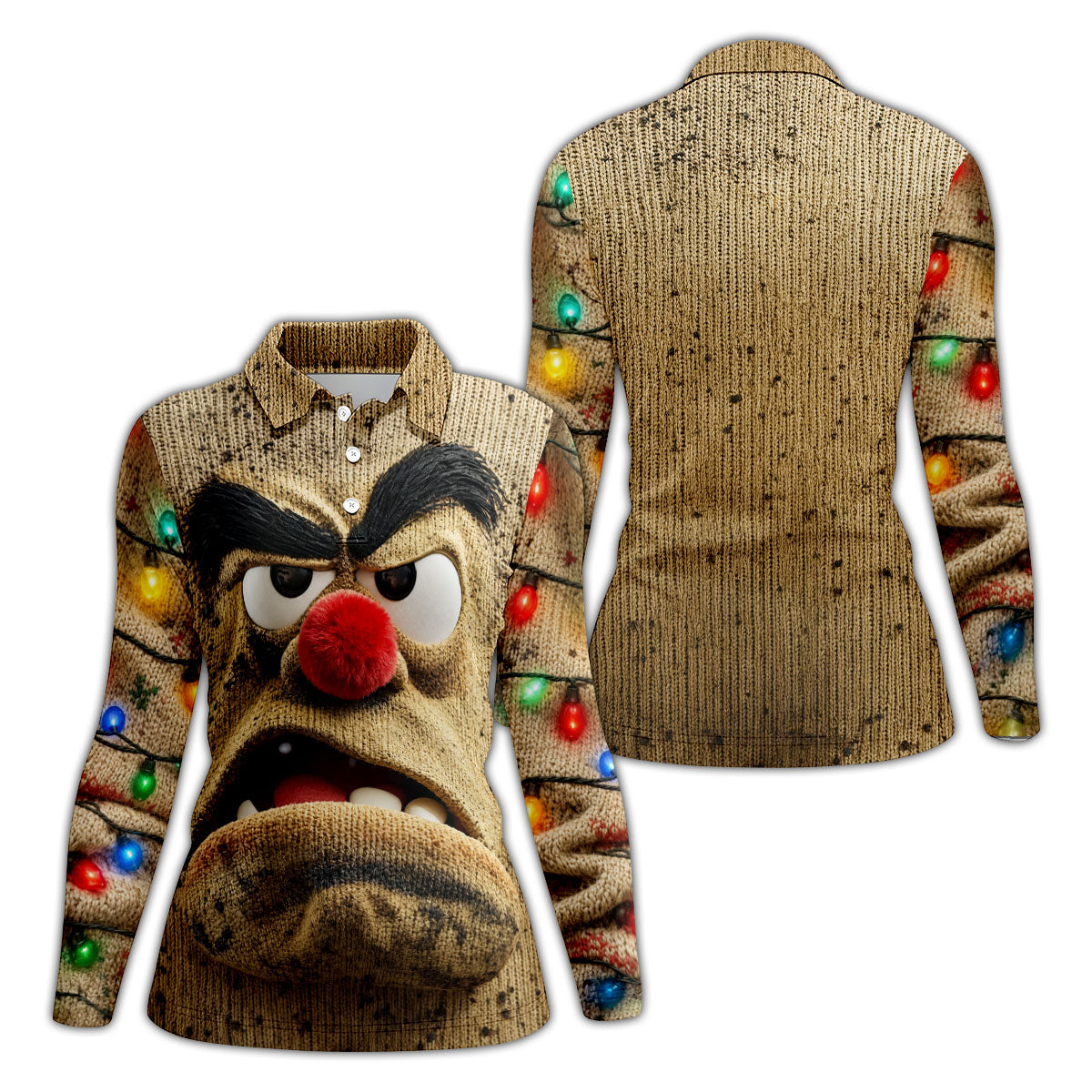 Grumpy Reindeer Lights Christmas Golf Polo, Golf Tops For Women, Women's Golf Polo