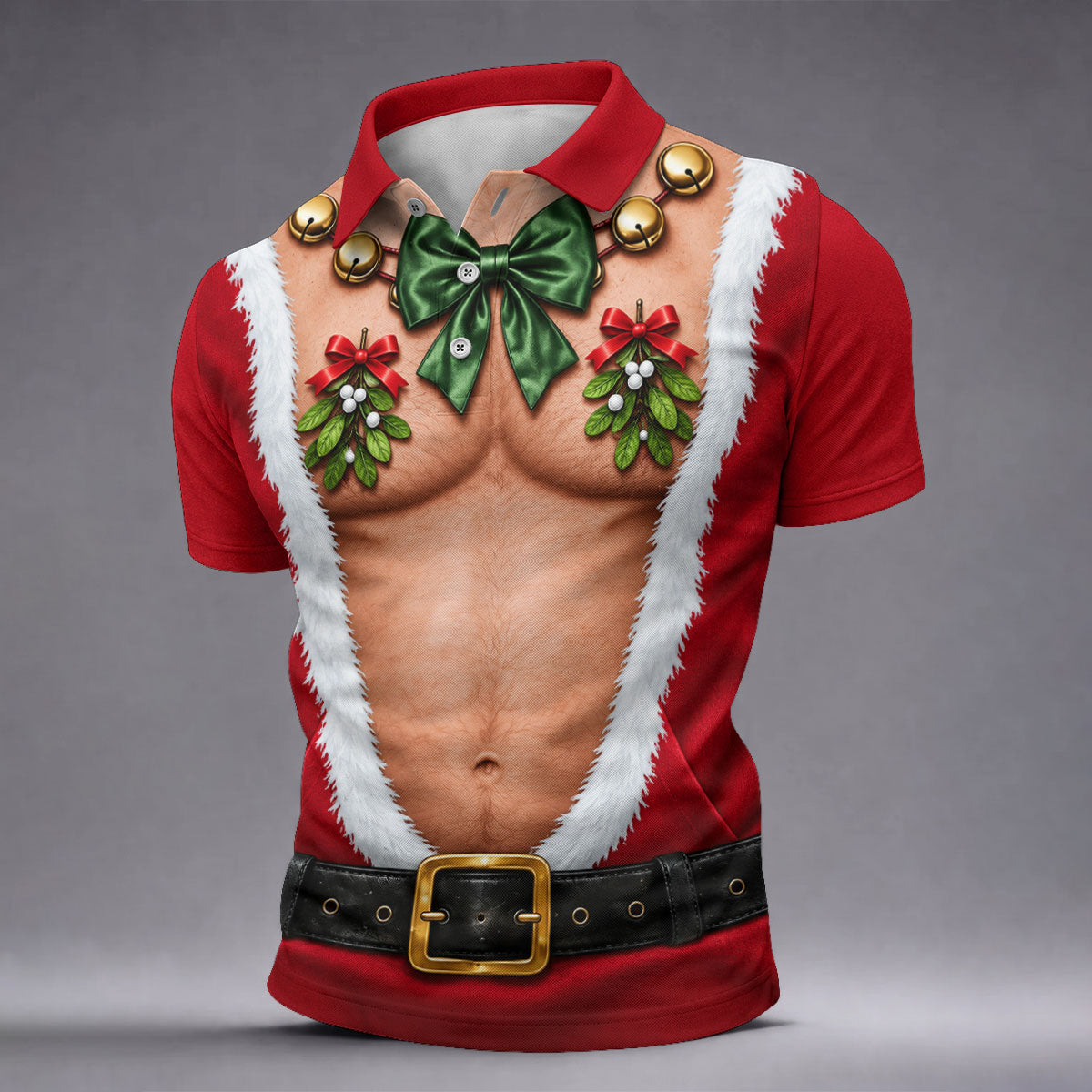 Santa Bare Belly Christmas Golf Shirt, Mens Golf Apparel, Golf Polo Shirts For Men