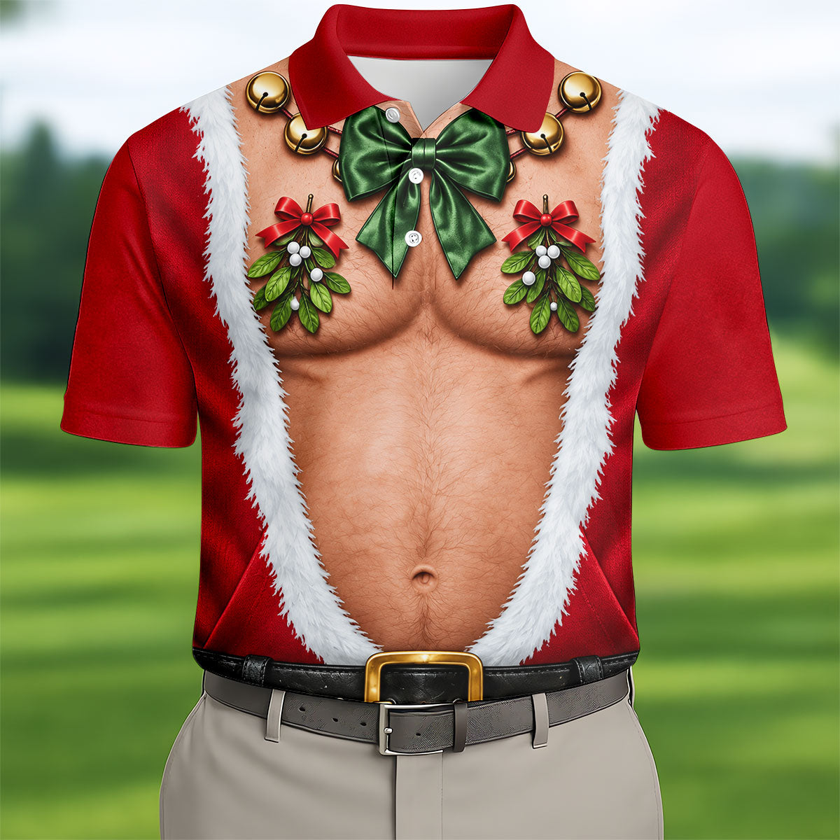 Santa Bare Belly Christmas Golf Shirt, Mens Golf Apparel, Golf Polo Shirts For Men