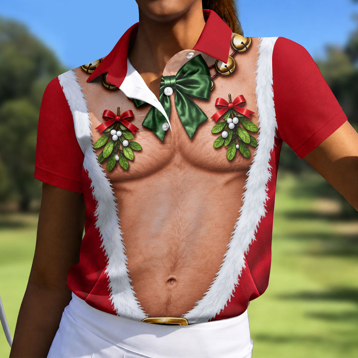 Santa Bare Belly Christmas Golf Shirt, Women's Golf Apparel, Golf Polo For Women