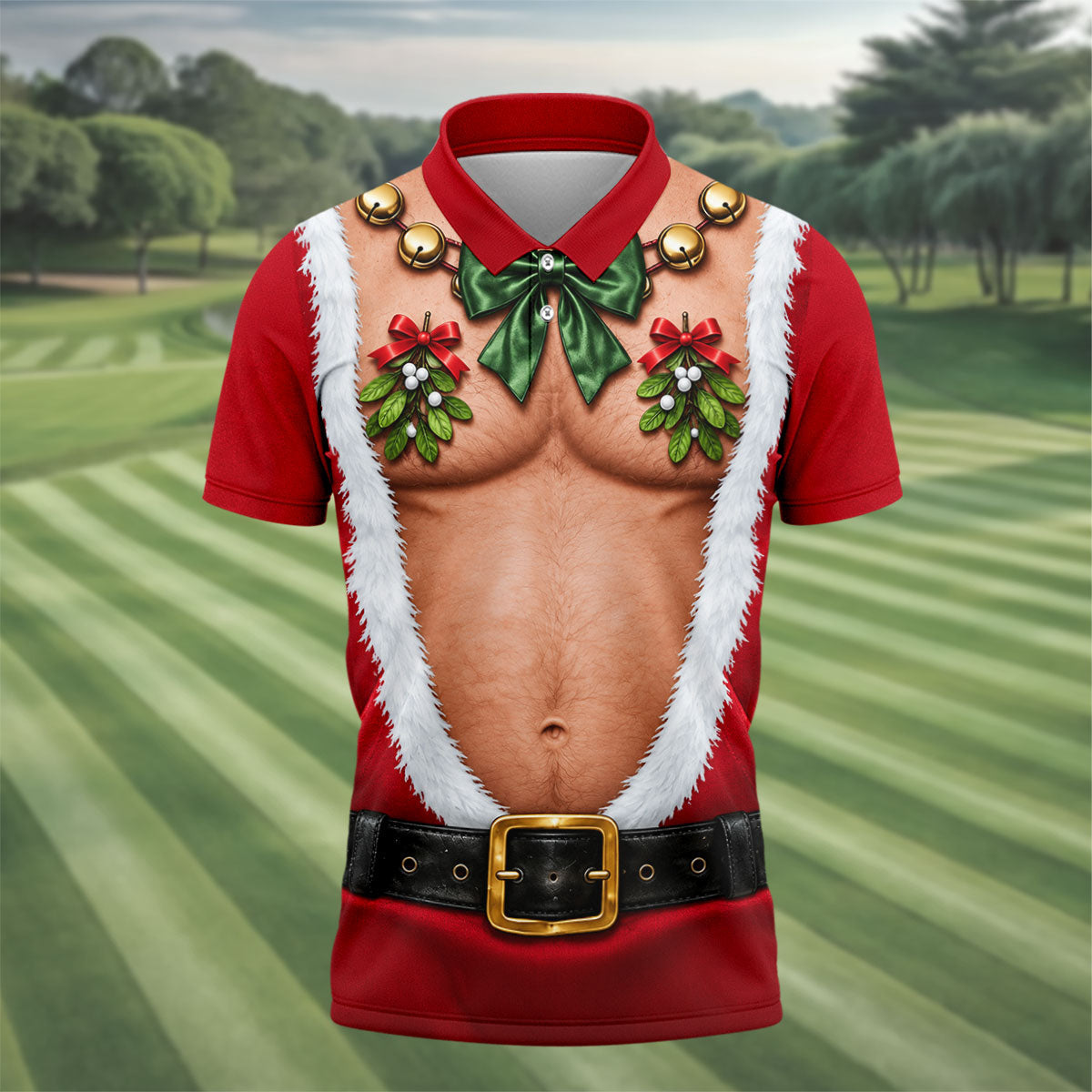 Santa Bare Belly Christmas Golf Shirt, Mens Golf Apparel, Golf Polo Shirts For Men
