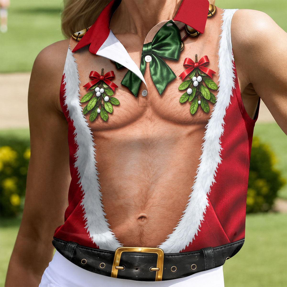 Santa Bare Belly Christmas Golf Shirt, Women's Golf Apparel, Golf Polo For Women