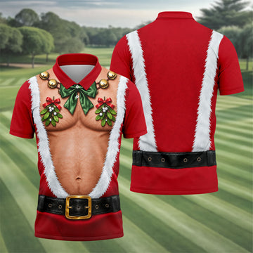 Santa Bare Belly Christmas Golf Shirt, Mens Golf Apparel, Golf Polo Shirts For Men